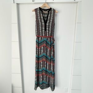 Long silk faux-wrap dress. Good Condition!